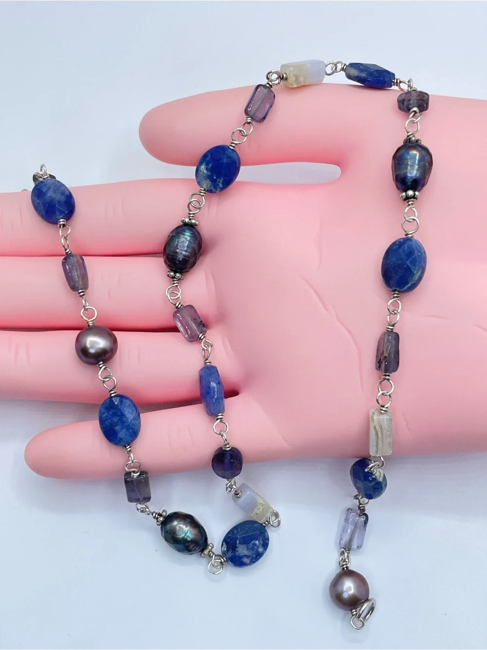 Silpada Sterling Silver Peacock Pearl Sodalite Quartz Agate Beaded Necklace